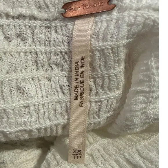 Free People White Picnic Mini Dress Cotton Smocked Puff Sleeve Coquette Cottage - Picture 6 of 9